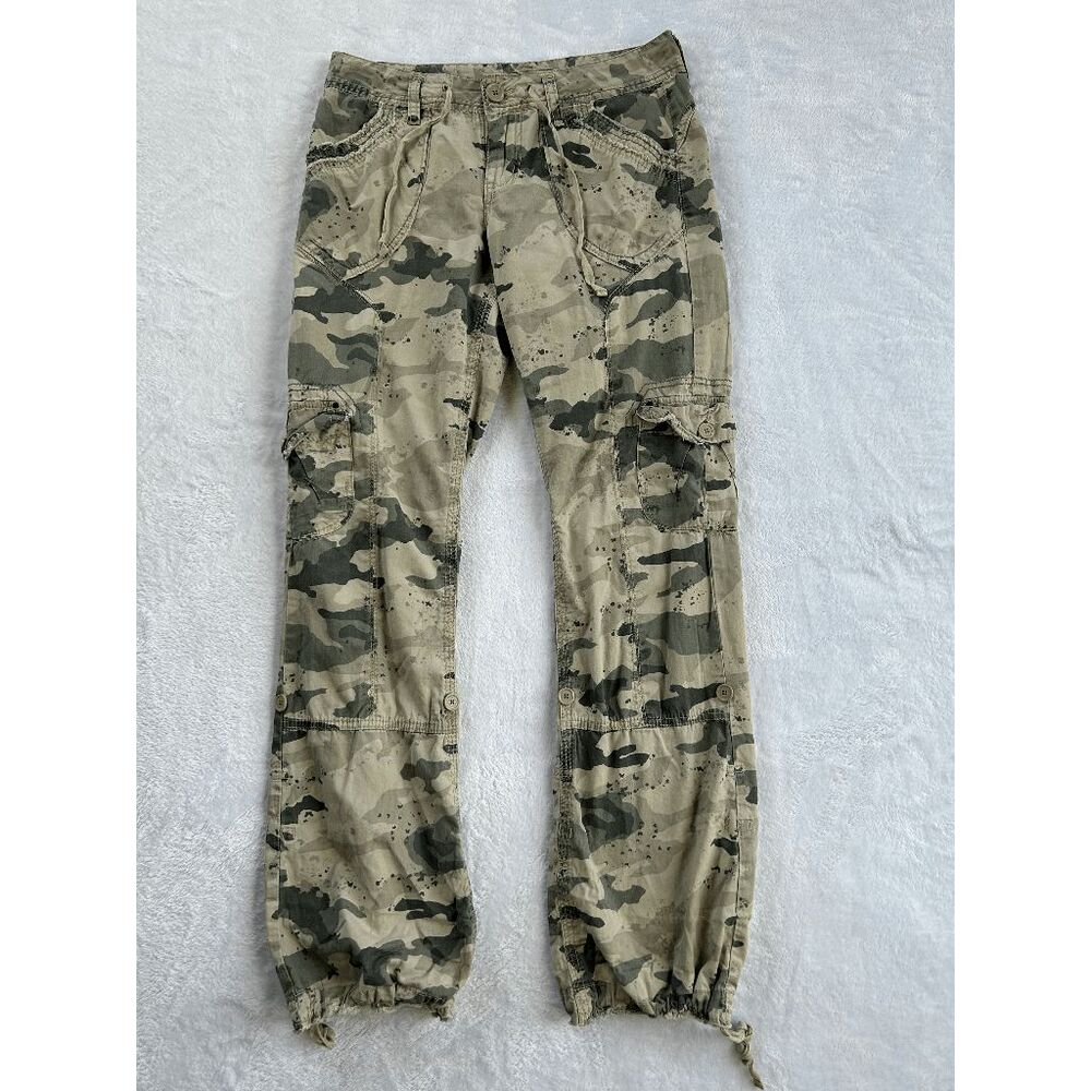 Unionbay 2010's Camo Cargo Drawstring Pants Size 3 Butterfly Skater Y2K Low Rise